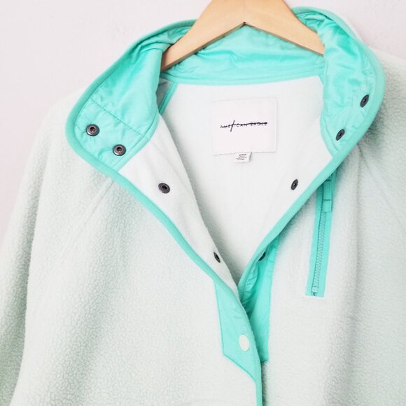 American Eagle Overesized Fleece Sherpa Snap Jacket Size M Mint Green Sea Foam - Picture 6 of 16
